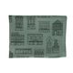 Tea towel, organic cotton, green-grey with black façades, 50 x 70 cm