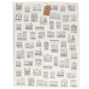 Tea towel, organic cotton, white with black façades, 50 x 70 cm