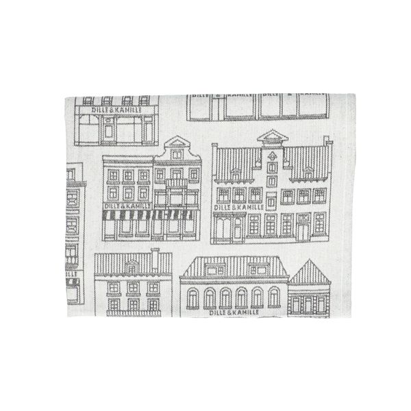 Tea towel, cotton, white/black with façade pattern