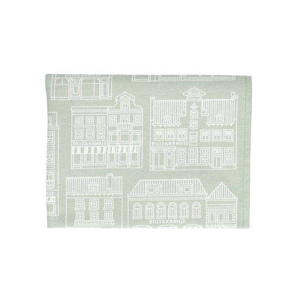 Torchon, coton, vert/blanc, façades