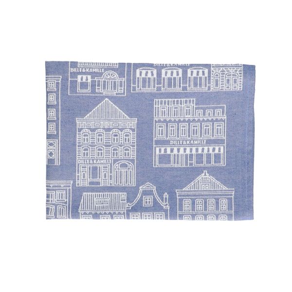 Tea towel, cotton, blue/white with façade pattern