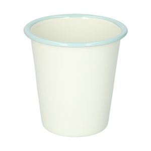 Cup, enamel, white with blue rim