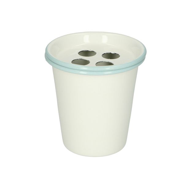 Tandenborstelhouder, emaille, wit met blauwe rand