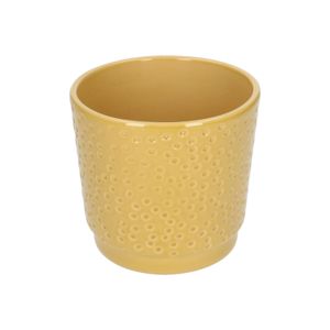 Bloempot, aardewerk, okergeel met stippenreliëf, Ø 14 cm