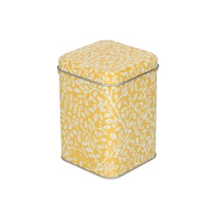 Tin, yellow ochre with twig motif, 7 x 7 cm