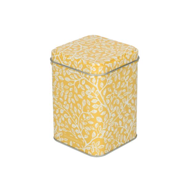 Boîte, ocre jaune à motif feuillage, 7 x 7 cm