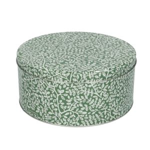 Tin can, dark green with sprig motif, ⌀ 20 cm