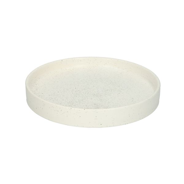 Kerzenteller, Keramik, mattweiß gesprenkelt, Ø 15,2 cm