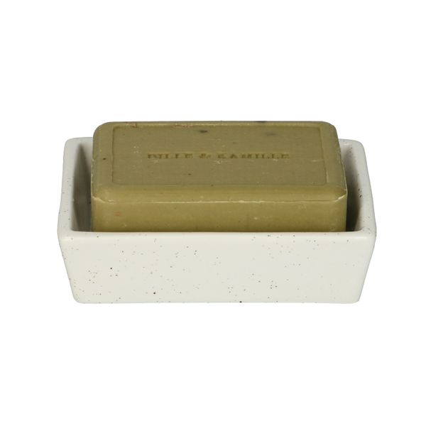 Porte-savon, céramique, blanc moucheté