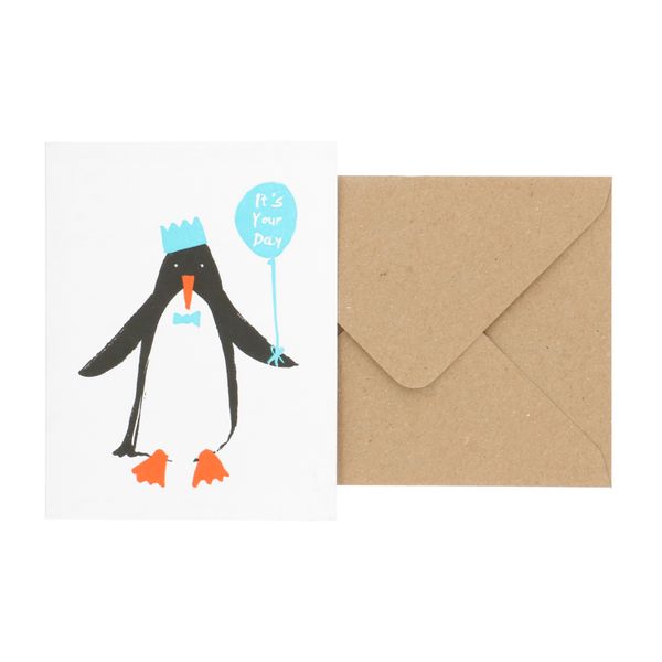 Kaart met envelop, pinguin met ballon