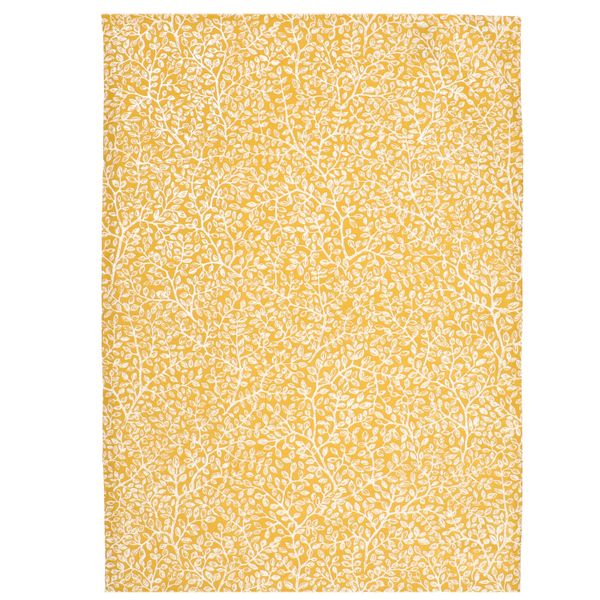Tea towel, organic cotton, yellow with branch pattern 