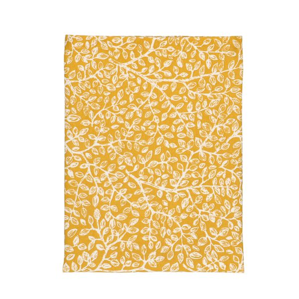 Tea towel, organic cotton, yellow with branch pattern 