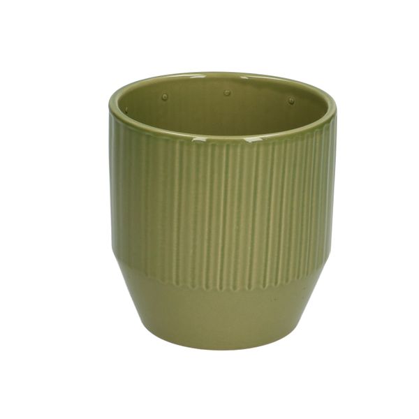 Bloempot, aardewerk, bosgroen geribbeld, Ø 10,5 cm