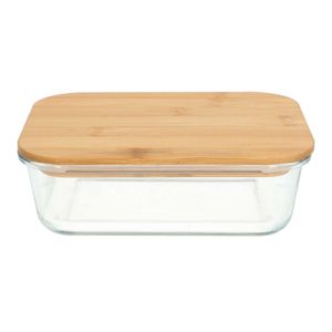 Food container, glass and bamboo, 730 ml