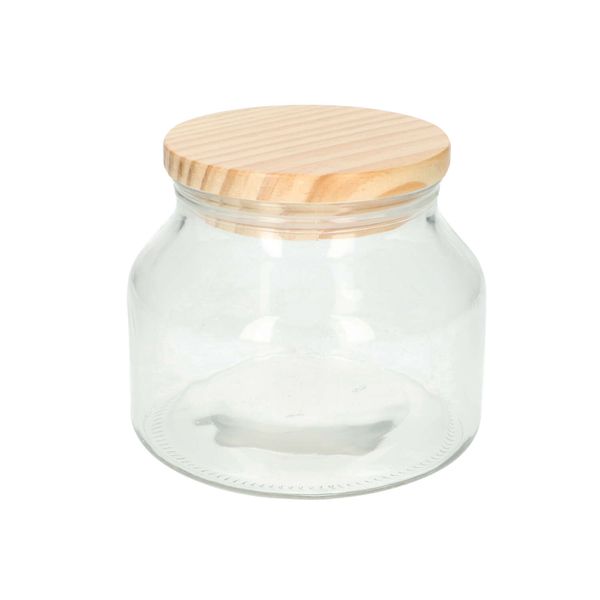 Voorraadpot met houten deksel, glas, klein
