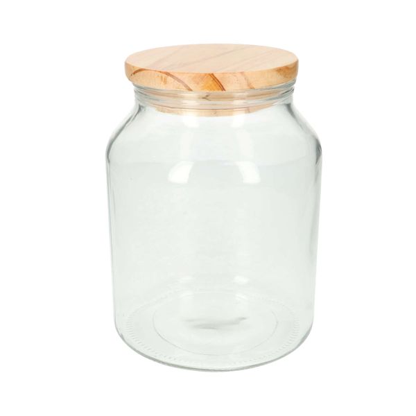 Storage jar with wooden lid, glass, large