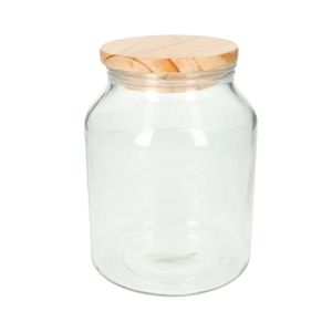 Storage jar with wooden lid, glass, large
