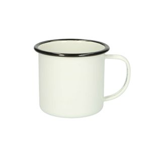 Cup with handle, enamel, black/white, Ø 9 cm