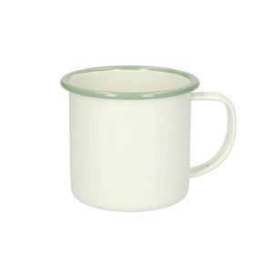 Cup with handle, enamel, green-grey/white, Ø 9 cm