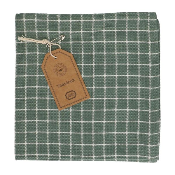 Dishcloth, organic cotton, green-grey/white chequered