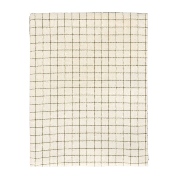 Tea towel, organic cotton, white/olive green chequered