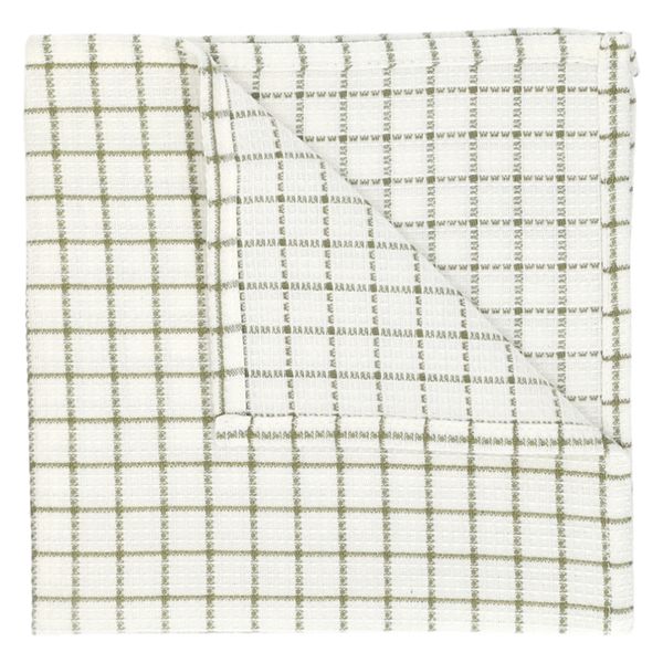 Vaatdoekje, bio-katoen, wit/olijfgroen geruit