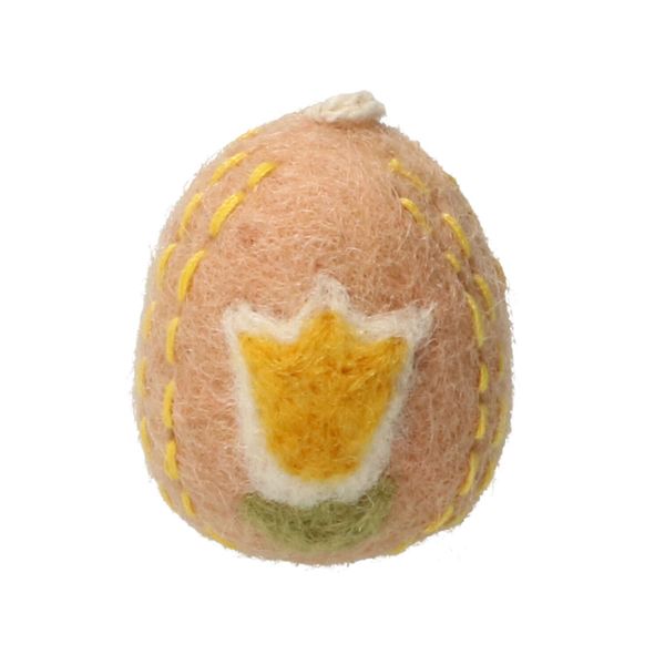 Paashanger ei, vilt, roze met tulpen
