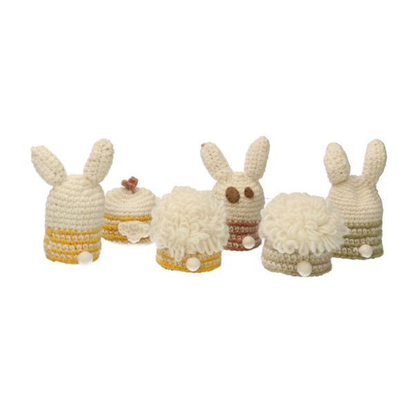 Bonnet d’œuf, lapin, laine, jaune
