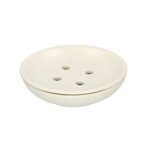 Porte-savon, céramique, mat, blanc moucheté, Ø 9 cm
