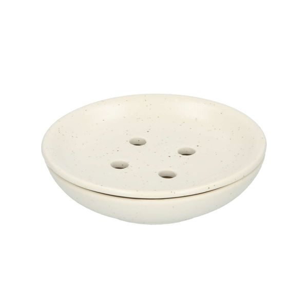 Porte-savon, céramique, mat, blanc moucheté, Ø 9 cm
