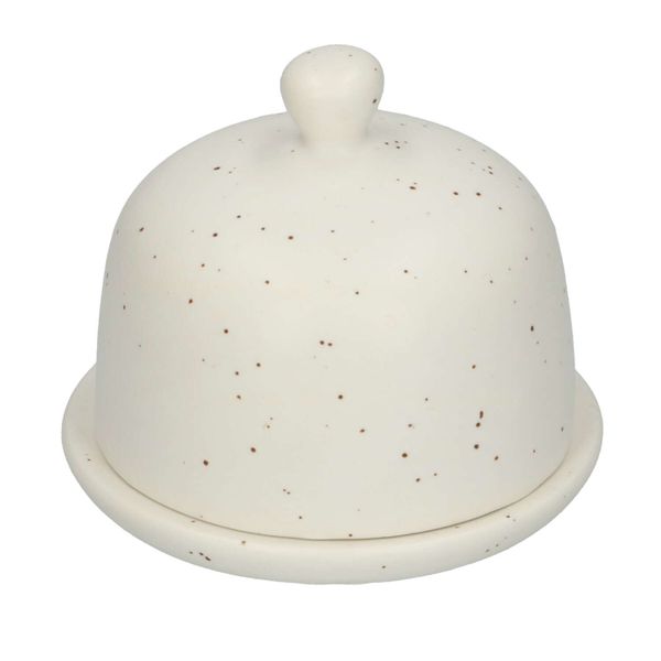 Beurrier à cloche, céramique, mat blanc moucheté, Ø 8,5 cm
