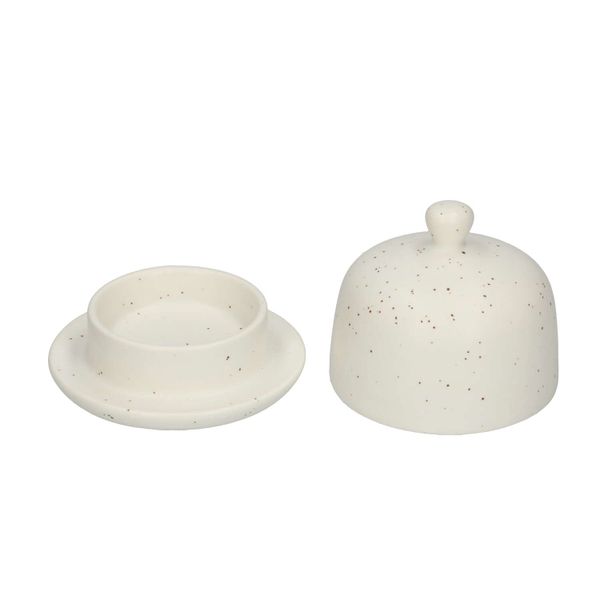 Beurrier à cloche, céramique, mat blanc moucheté, Ø 8,5 cm