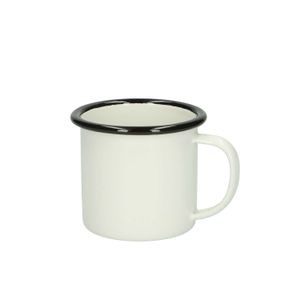 Cup with handle, enamel, black/white, Ø 7 cm