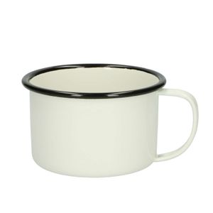Cup with handle, enamel, black/white, Ø 11 cm