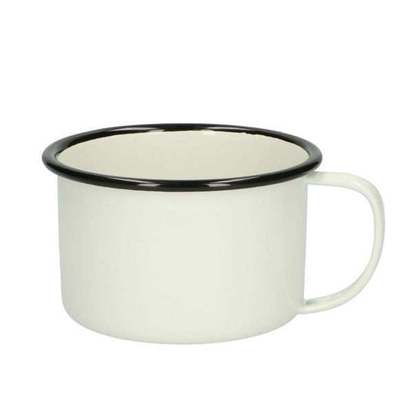 Beker met oor, emaille, zwart/wit,Ø 11 cm