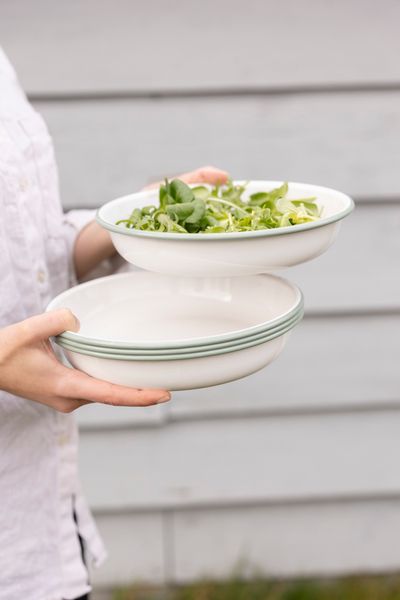 Bord pasta, emaille, groengrijs/wit, Ø 23 cm