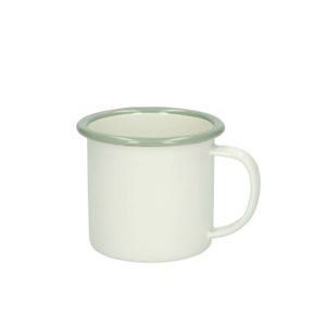 Cup with handle, enamel, green-grey/white, Ø 7 cm