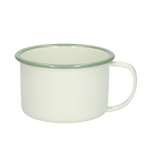 Cup with handle, enamel, green-grey/white, Ø 11 cm