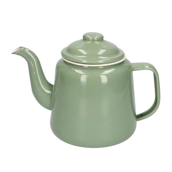 Theepot, emaille, groengrijs/wit, 1,5 L