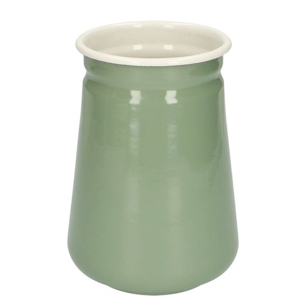 Kitchen utensil holder, enamel, green-grey/white