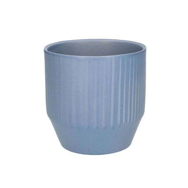 Bloempot, keramiek, mat blauw geribbeld, Ø 13 cm
