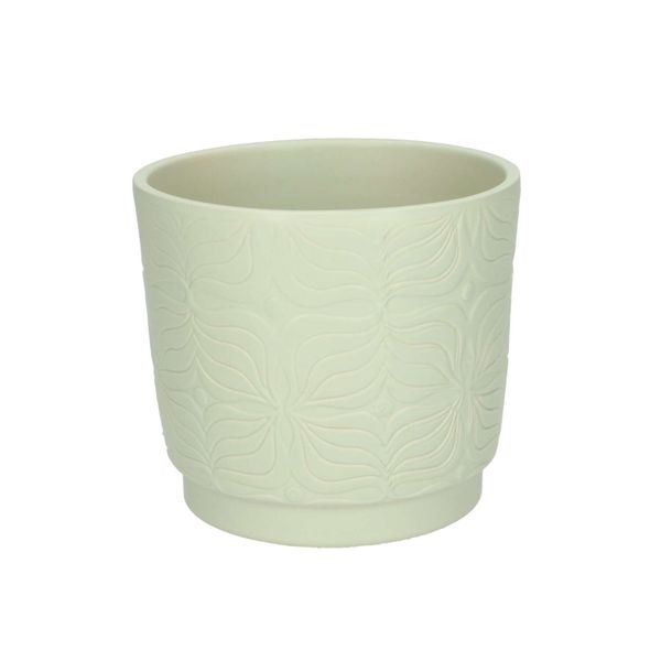 Bloempot, keramiek, mat groen met reliëf, Ø 14 cm