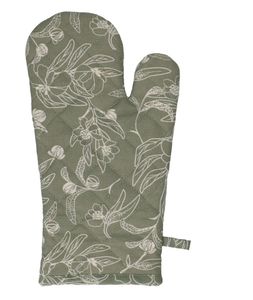 Oven glove, organic cotton, green-grey floral pattern
