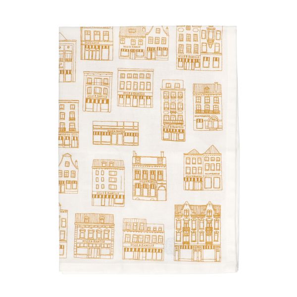 Theedoek, bio-katoen, wit met gele geveltjes