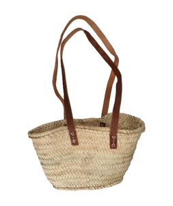 Children's shopping bag, palm leaf, long leather handles 