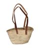 Panier de courses enfant, feuille de palmier, anses longues en cuir