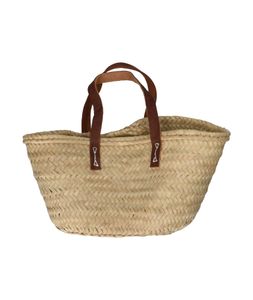 Children's shopping bag, palm leaf, short leather handles