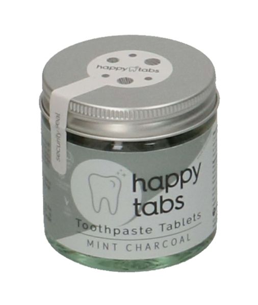 Tandpasta-tabletten'Happy tabs', mint charcoal, potje 80 stuks