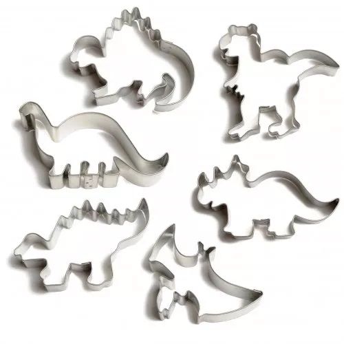 Dinosaur biscuit cutters, stainless steel, set of 6