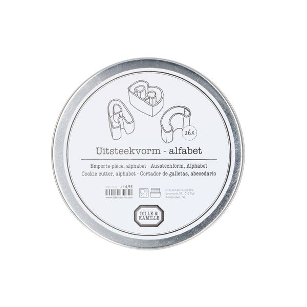 Uitsteekvormpjes in blik, RVS, alfabet